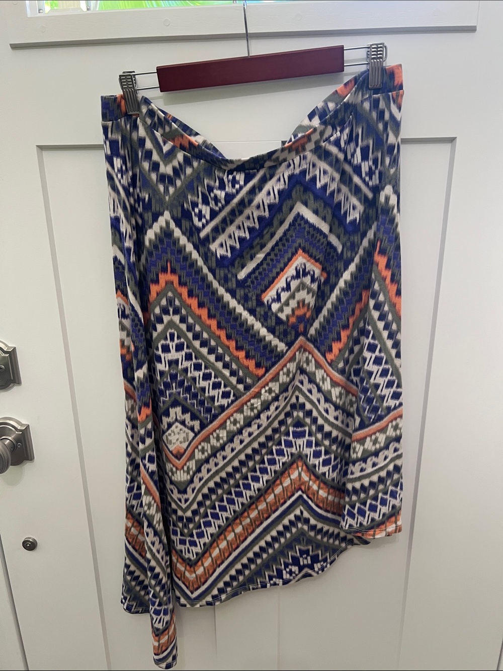 Printed Chevron Midi Asymmetrical Skirt in Purple and Orange